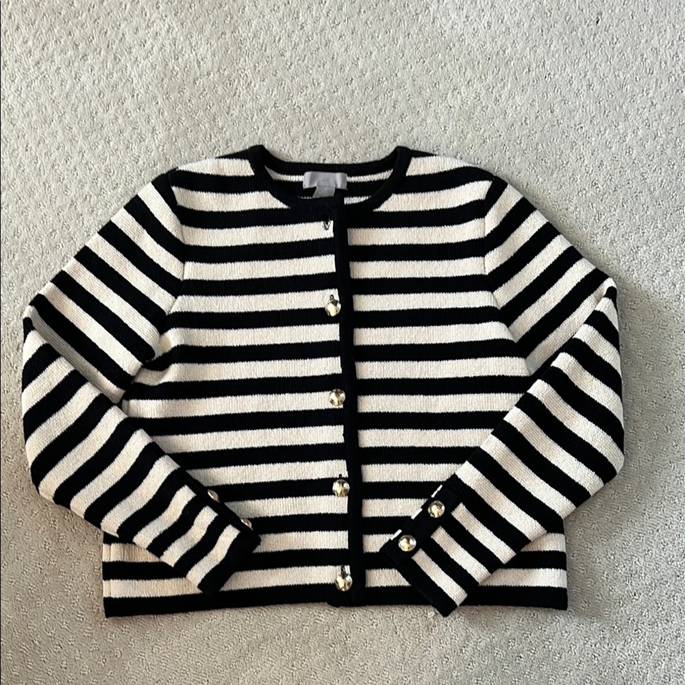 H&M Black/Cream Striped Lady Cardigan with Gold Buttons Size S